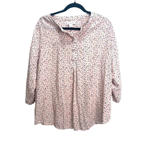 Liz Claiborne Womens Pink Multicolor Print speckled Blouse 1X 3/4 Sleeve Top - Picture 1 of 8